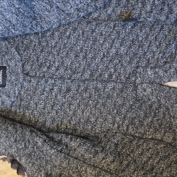 RARE Gray Metallic Accent Cardigan Sweater with Feather Accent Trim - Picture 12 of 16